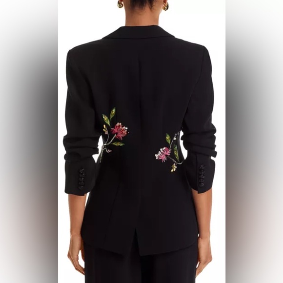 Cinq a Sept Cheyenne Sequin-Embellished Floral-Embroidered Scrunched Blazer - Picture 3 of 11